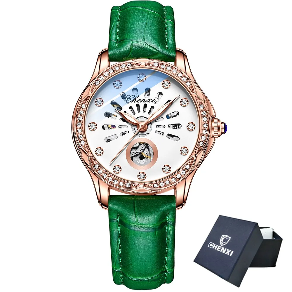CHENXI New Rose Gold Watch Women Luxury Brand Automatic Mechanical Watches Full Steel Female Waterproof Clock Relogio Feminino