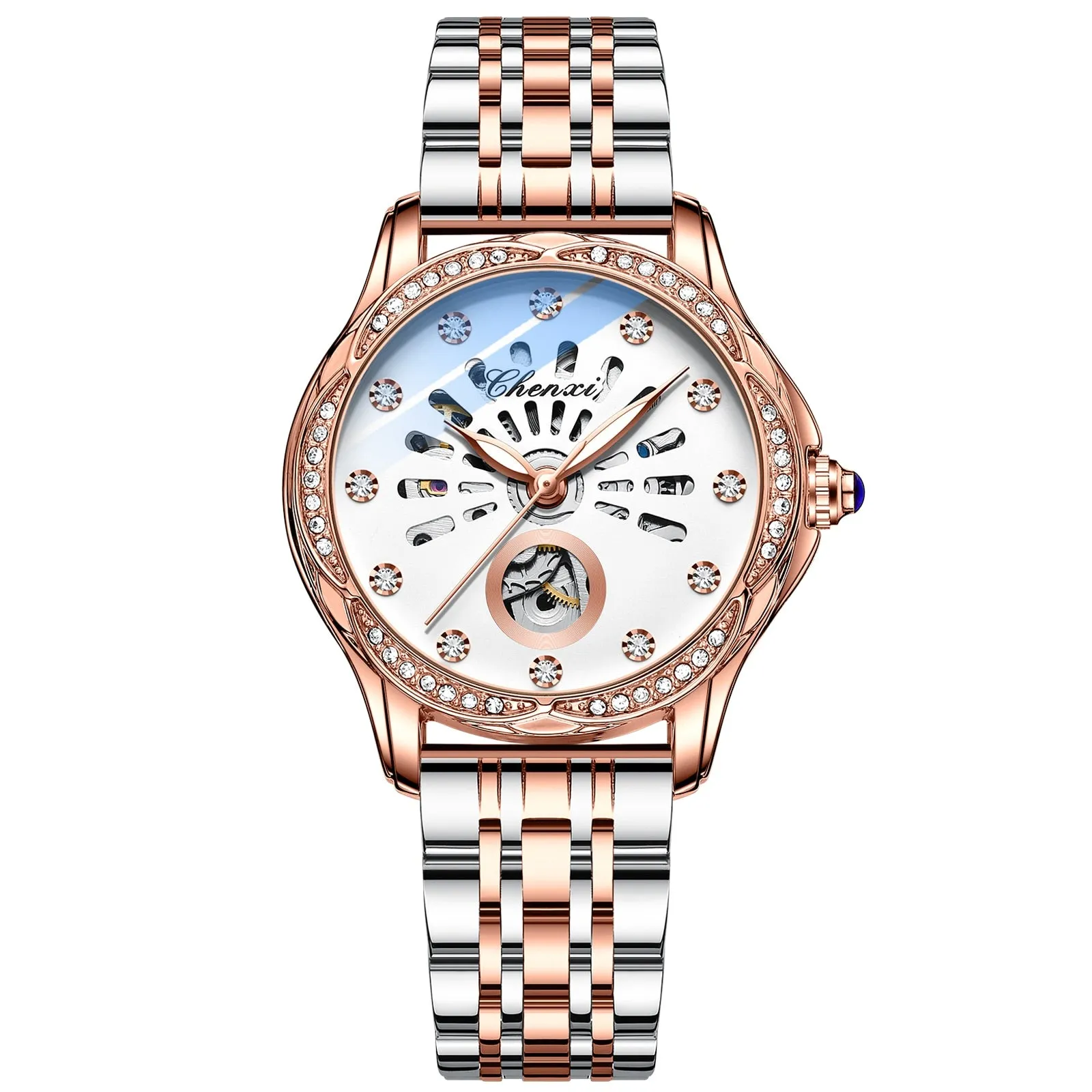 CHENXI New Rose Gold Watch Women Luxury Brand Automatic Mechanical Watches Full Steel Female Waterproof Clock Relogio Feminino