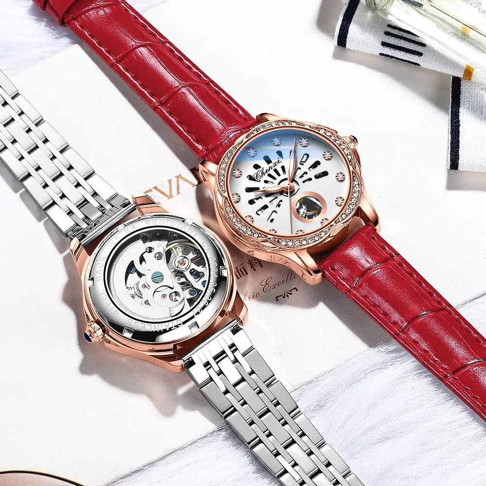 CHENXI New Rose Gold Watch Women Luxury Brand Automatic Mechanical Watches Full Steel Female Waterproof Clock Relogio Feminino