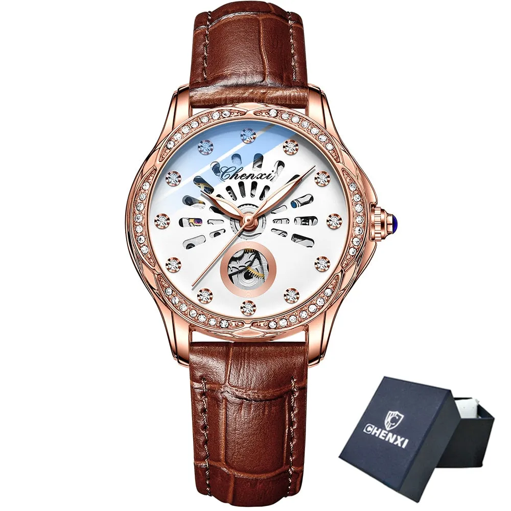 CHENXI New Rose Gold Watch Women Luxury Brand Automatic Mechanical Watches Full Steel Female Waterproof Clock Relogio Feminino