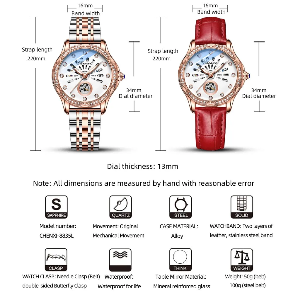 CHENXI New Rose Gold Watch Women Luxury Brand Automatic Mechanical Watches Full Steel Female Waterproof Clock Relogio Feminino