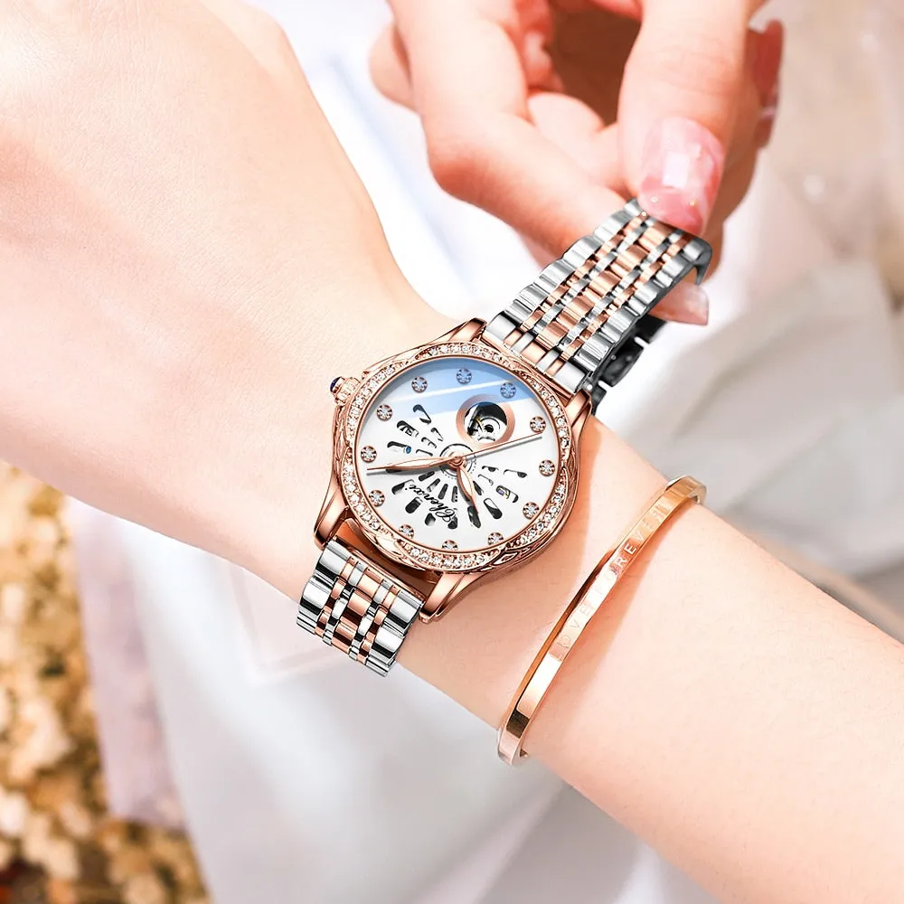 CHENXI New Rose Gold Watch Women Luxury Brand Automatic Mechanical Watches Full Steel Female Waterproof Clock Relogio Feminino