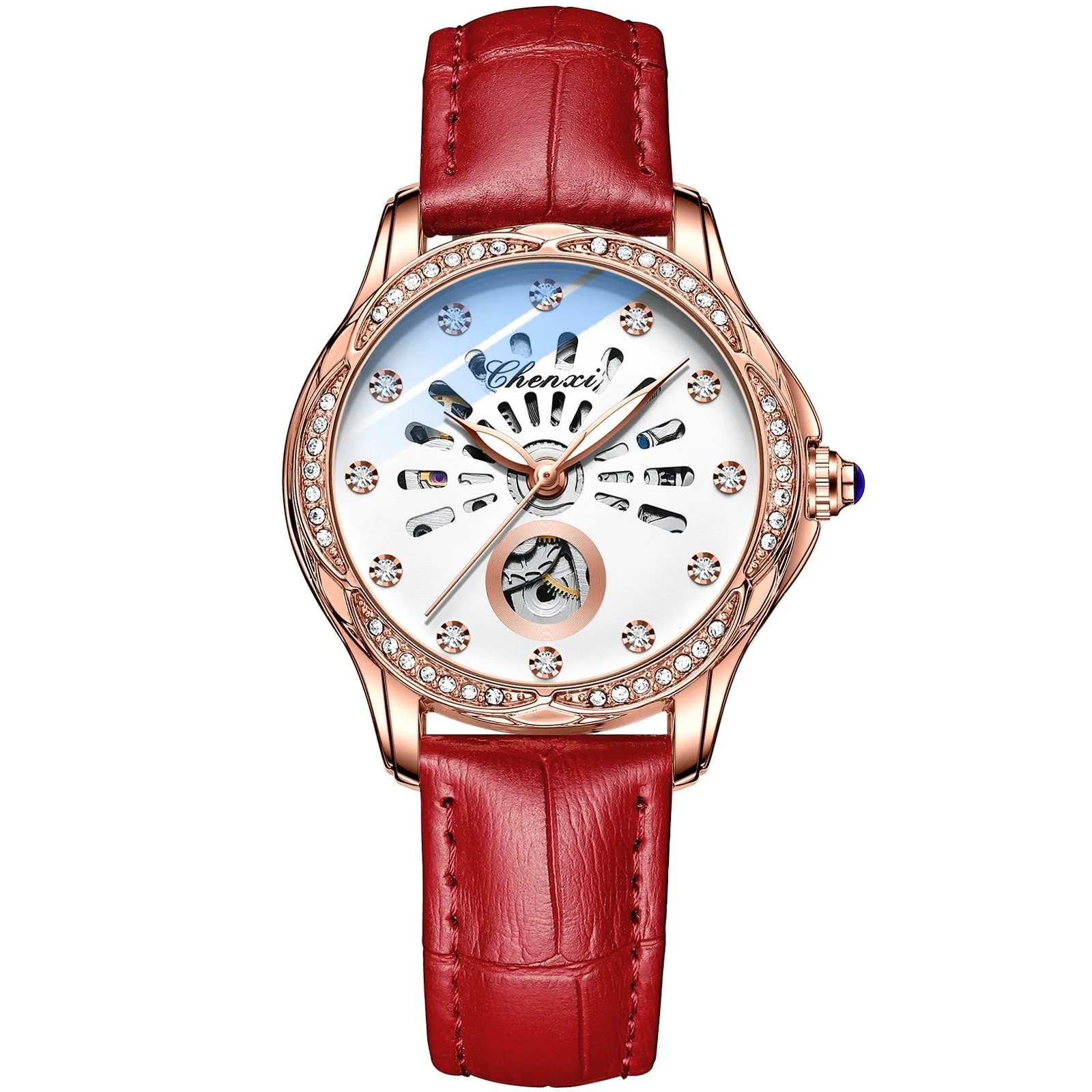 CHENXI New Rose Gold Watch Women Luxury Brand Automatic Mechanical Watches Full Steel Female Waterproof Clock Relogio Feminino