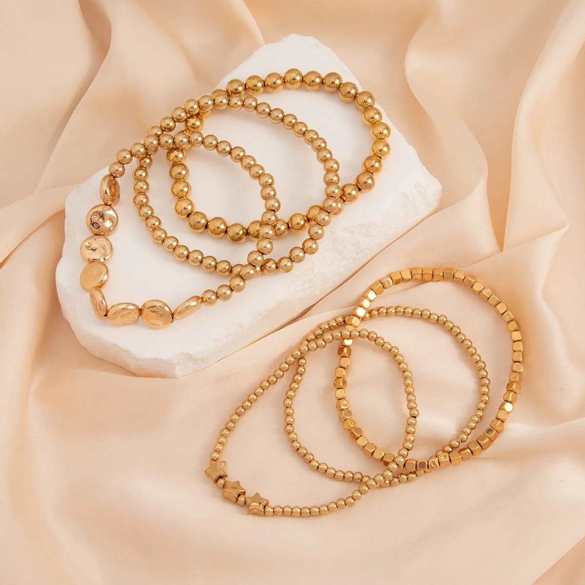 Classic 6pcs Star Round Disk Ball Chain Anklet Set