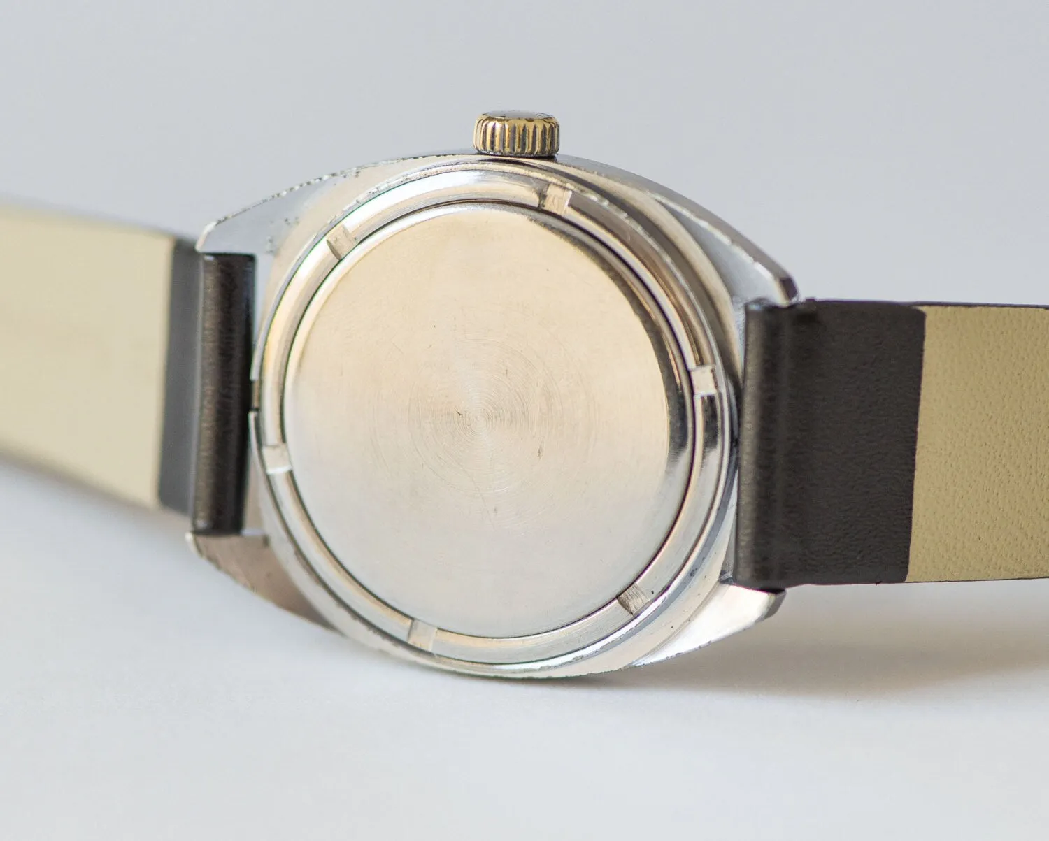 Classic men's wristwatch, black white minimalist watch him, mens watch retro, 60s fashion mens dress watch rare, new premium leather strap