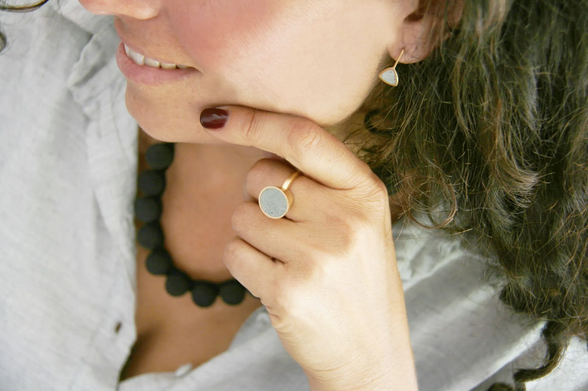 Classic triangular gold & concrete dangle Earrings
