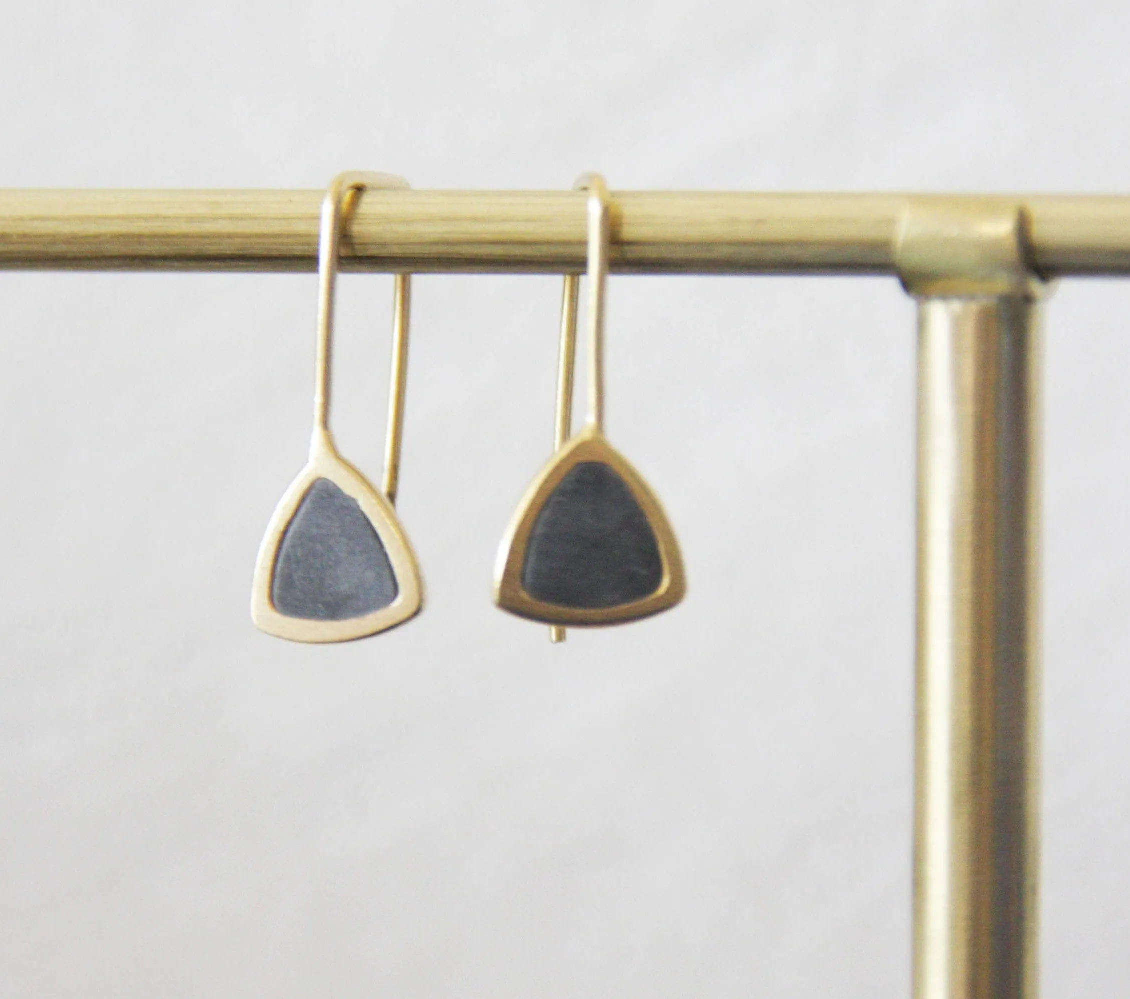 Classic triangular gold & concrete dangle Earrings