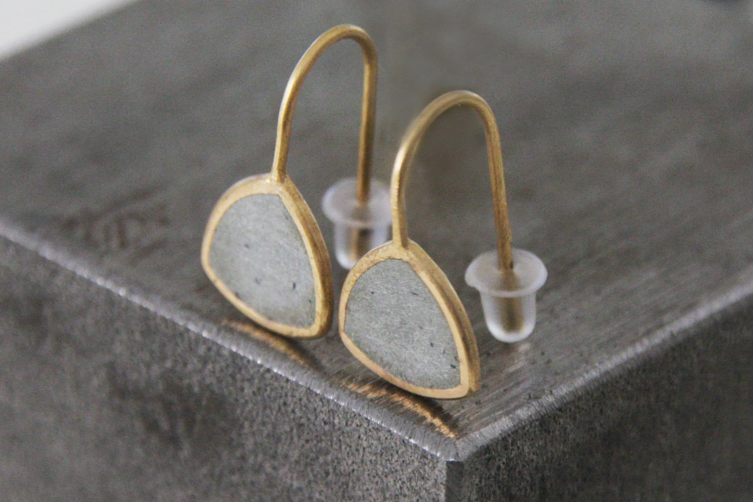 Classic triangular gold & concrete dangle Earrings