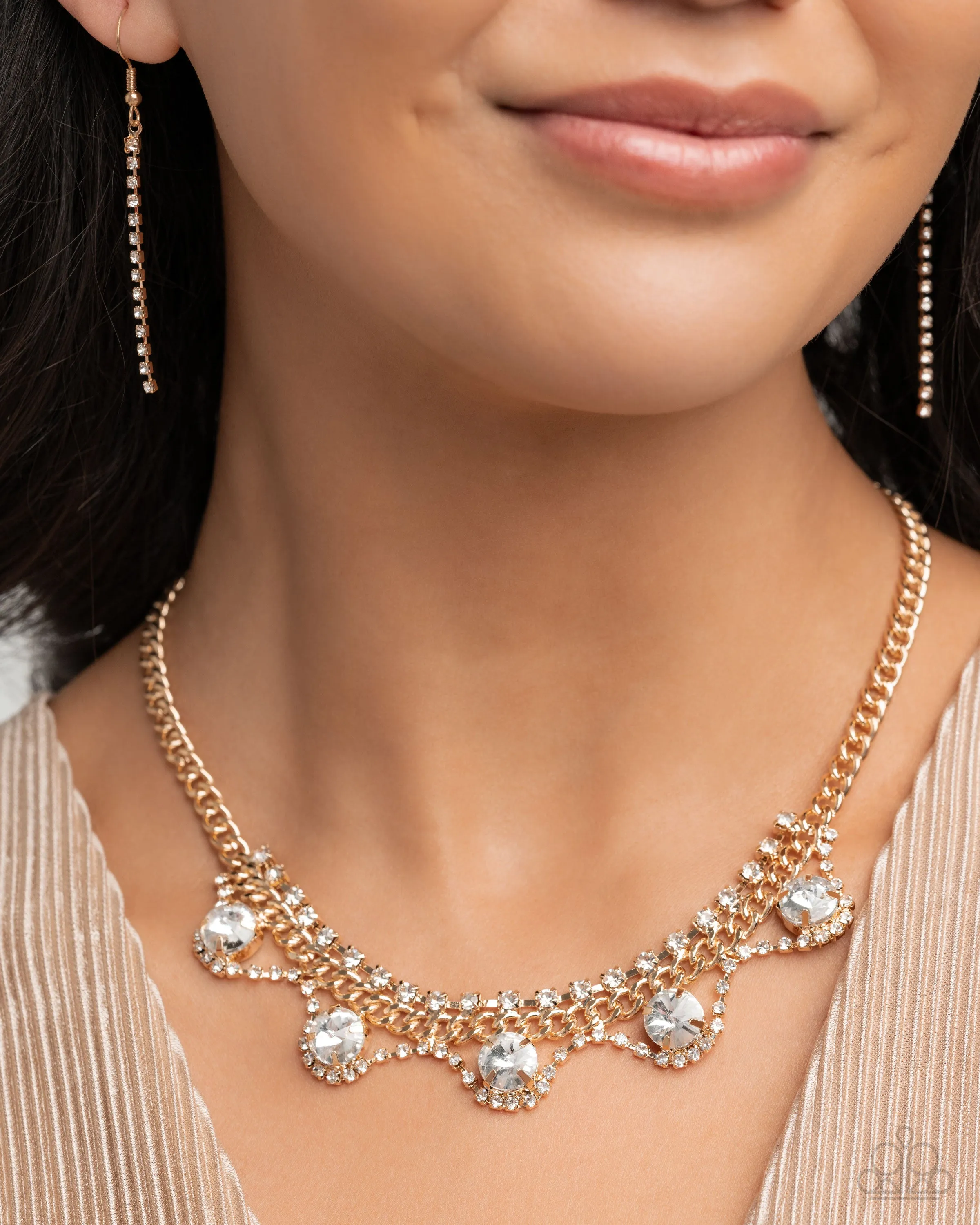 Complete Look - Never Enough Elegance Necklace & Ceaseless Chic Earrings - Gold Set