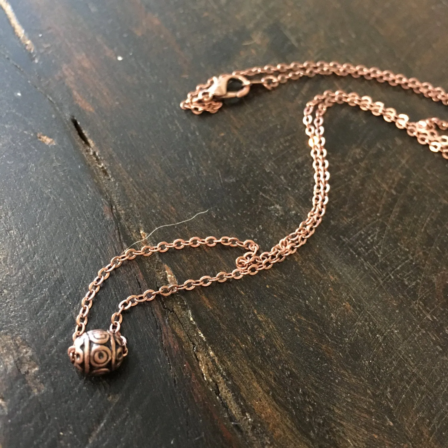 Copper Bali Bead Dainty Pendant -  Little Smile.