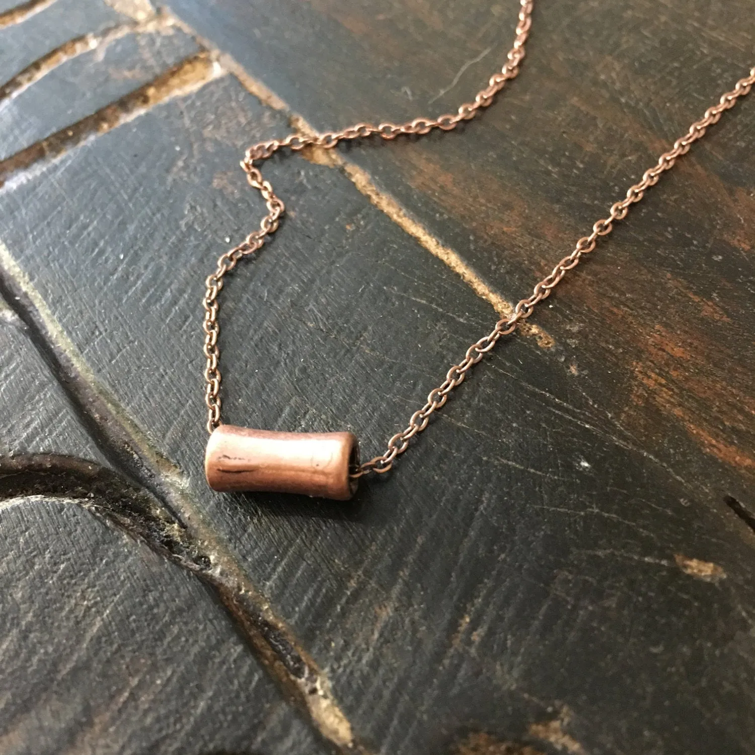 Copper Tube Minimalist Necklace - Mona.