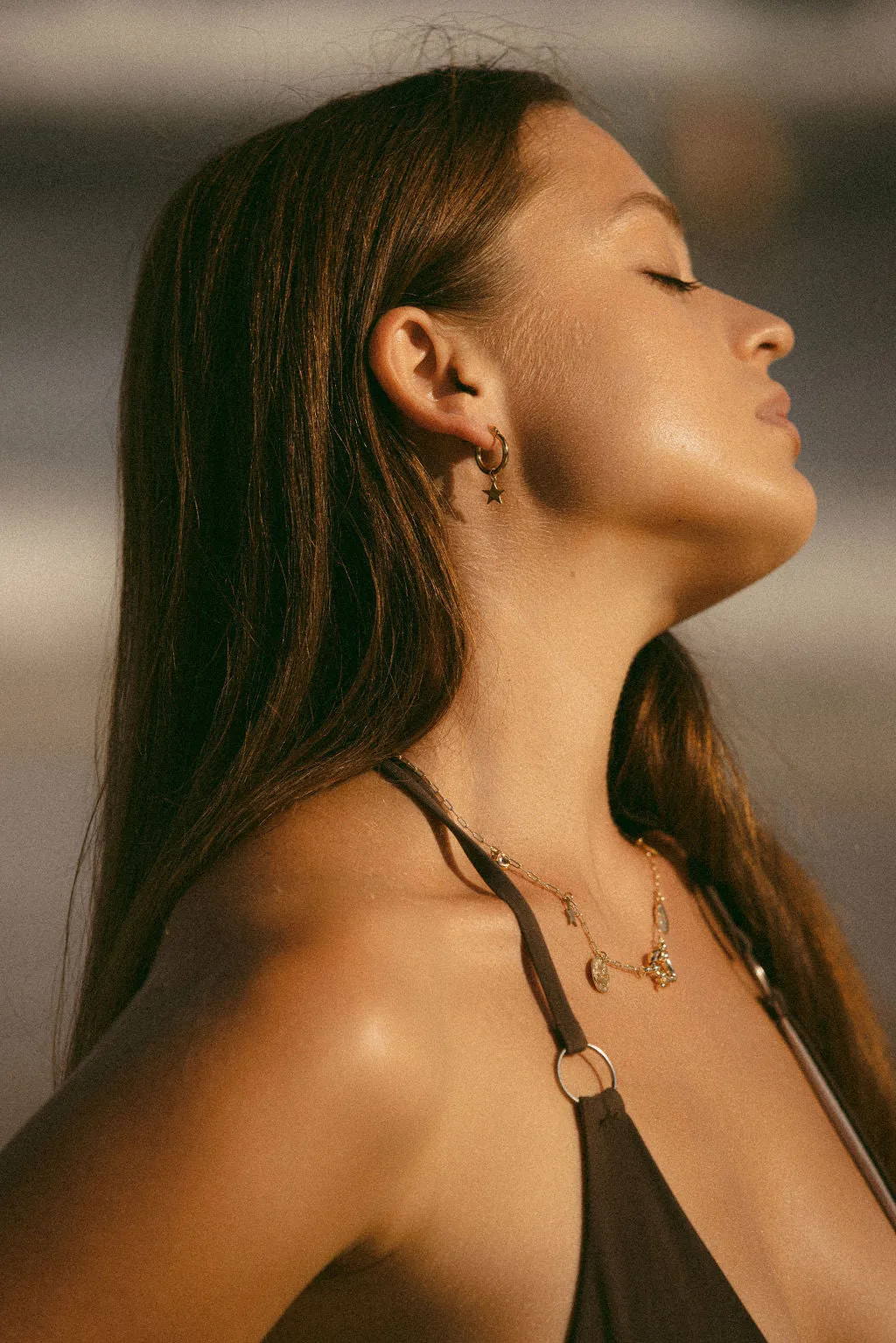 Cosmic Moon & Star Pendant Hoop Earrings - Stainless Steel