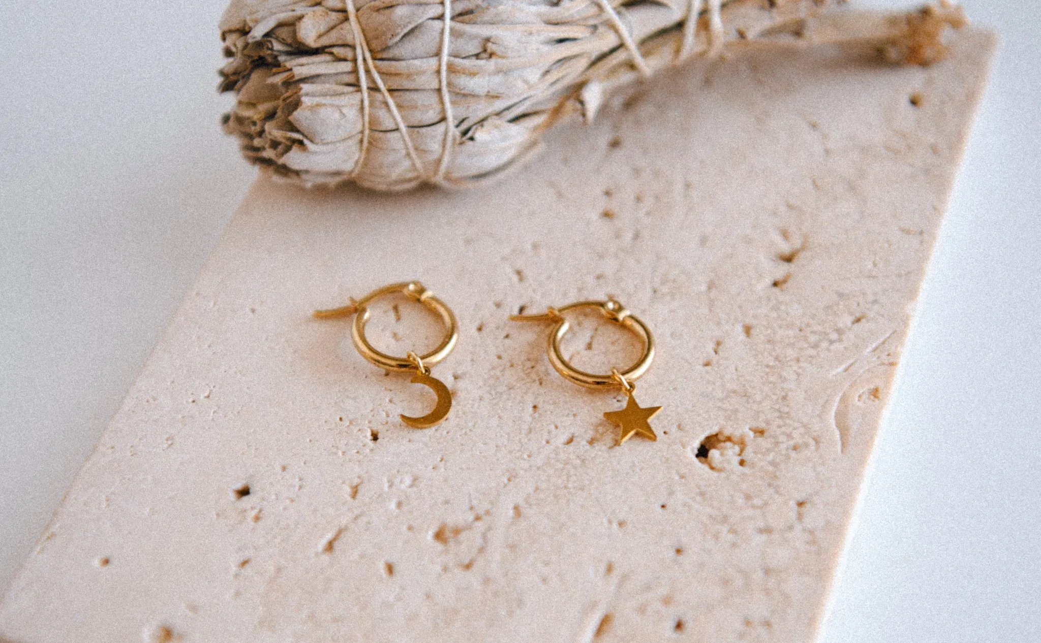 Cosmic Moon & Star Pendant Hoop Earrings - Stainless Steel