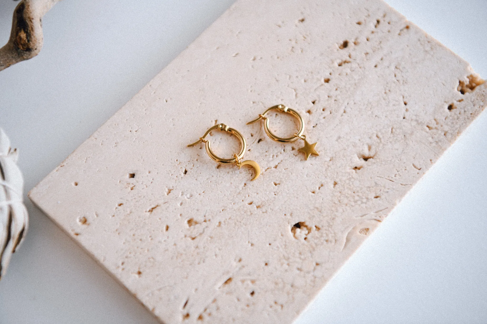 Cosmic Moon & Star Pendant Hoop Earrings - Stainless Steel