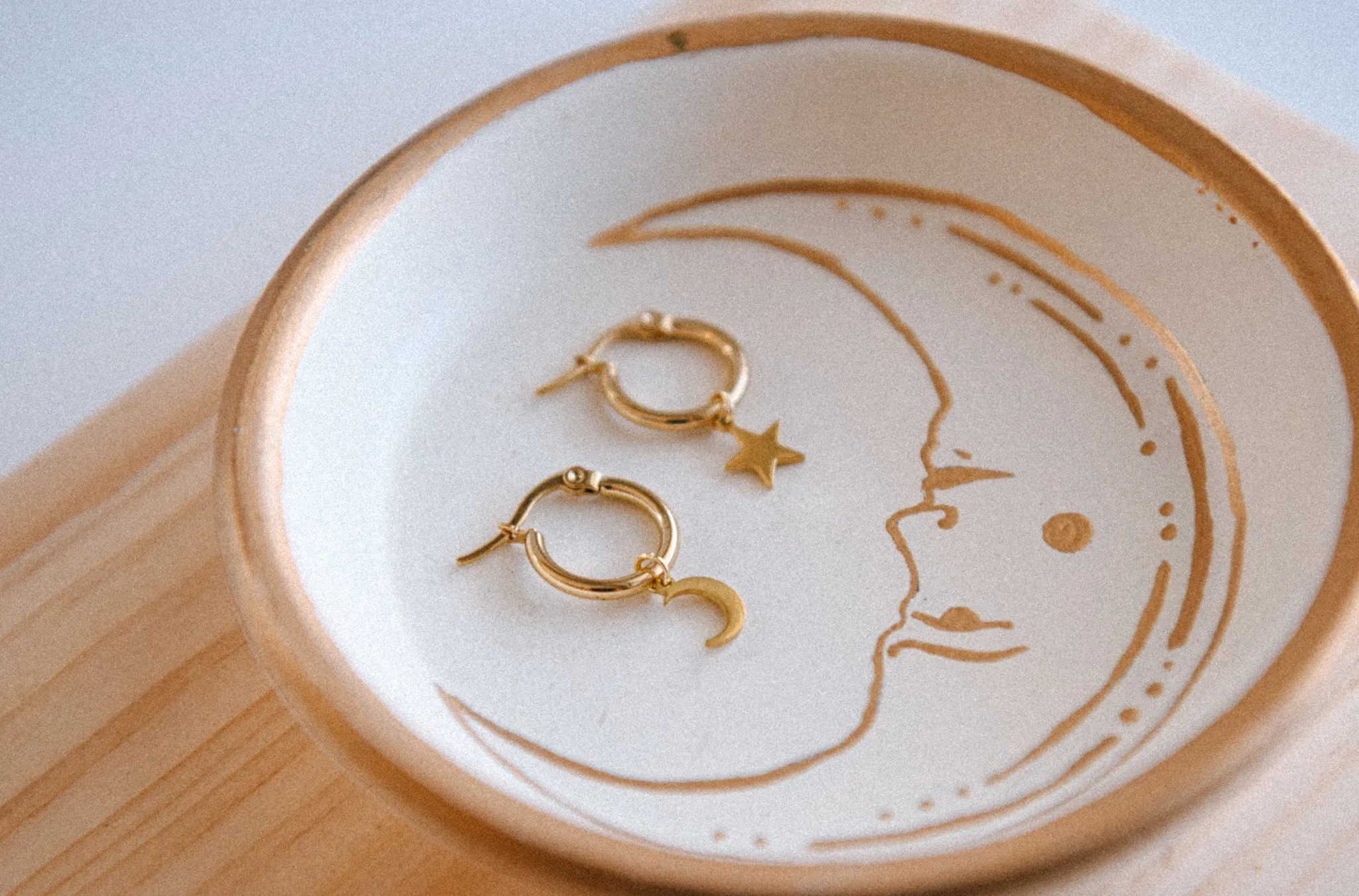 Cosmic Moon & Star Pendant Hoop Earrings - Stainless Steel