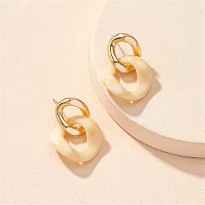 Cream Resin & 18K Gold-Plated Circular Drop Earrings