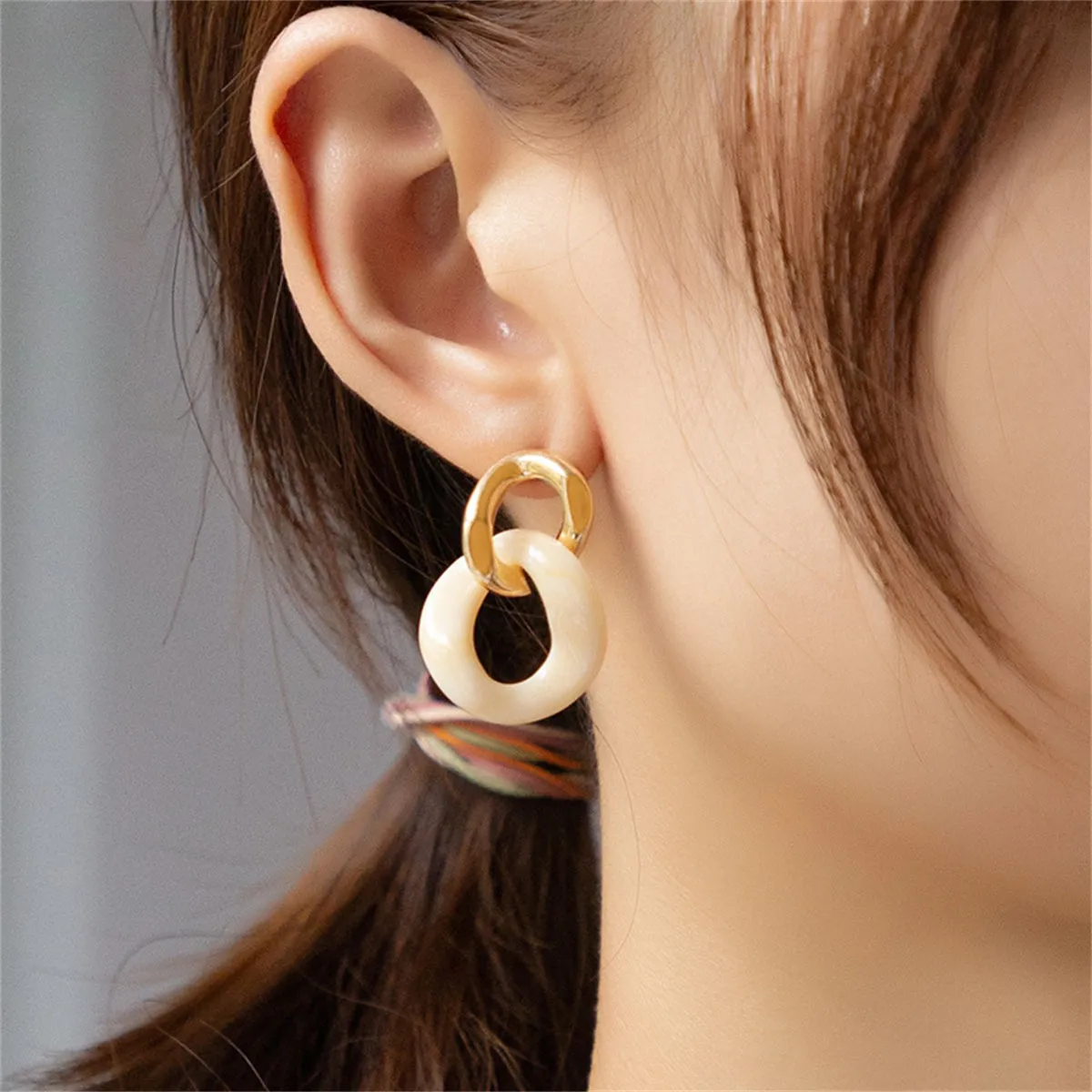 Cream Resin & 18K Gold-Plated Circular Drop Earrings