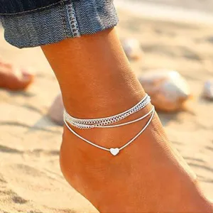 Creative ankle chain | women's fashion Silver-colored heart anklets for the summer