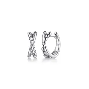 Cross Over Huggie Hoop Earrings in Sterling Silver