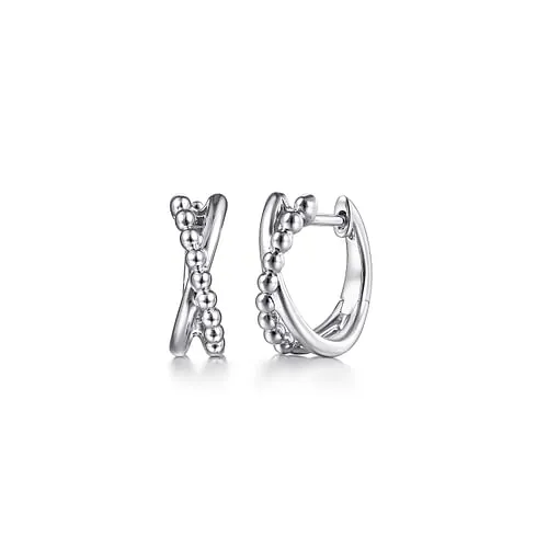 Cross Over Huggie Hoop Earrings in Sterling Silver