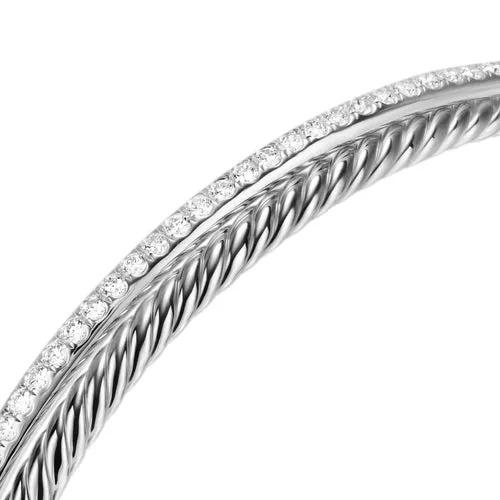 Crossover Two Row Bracelet in Sterling Silver with Diamonds, 6mm, Size Medium