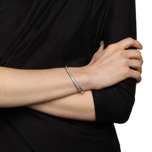 Crossover Two Row Bracelet in Sterling Silver with Diamonds, 6mm, Size Medium
