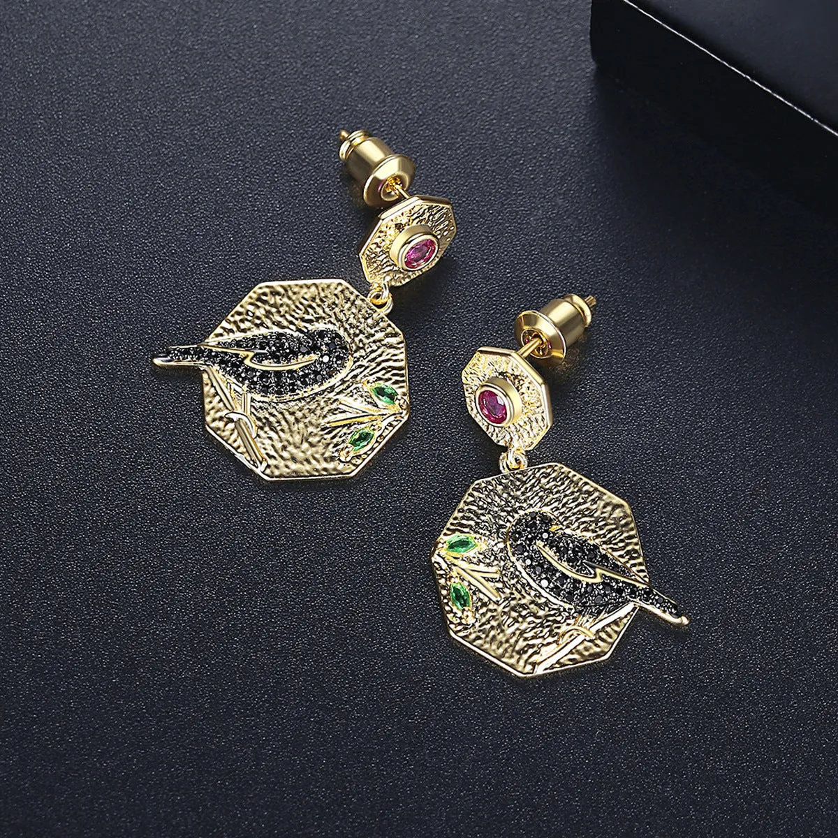Crystal & Cubic Zirconia Bird Hexagon Drop Earrings
