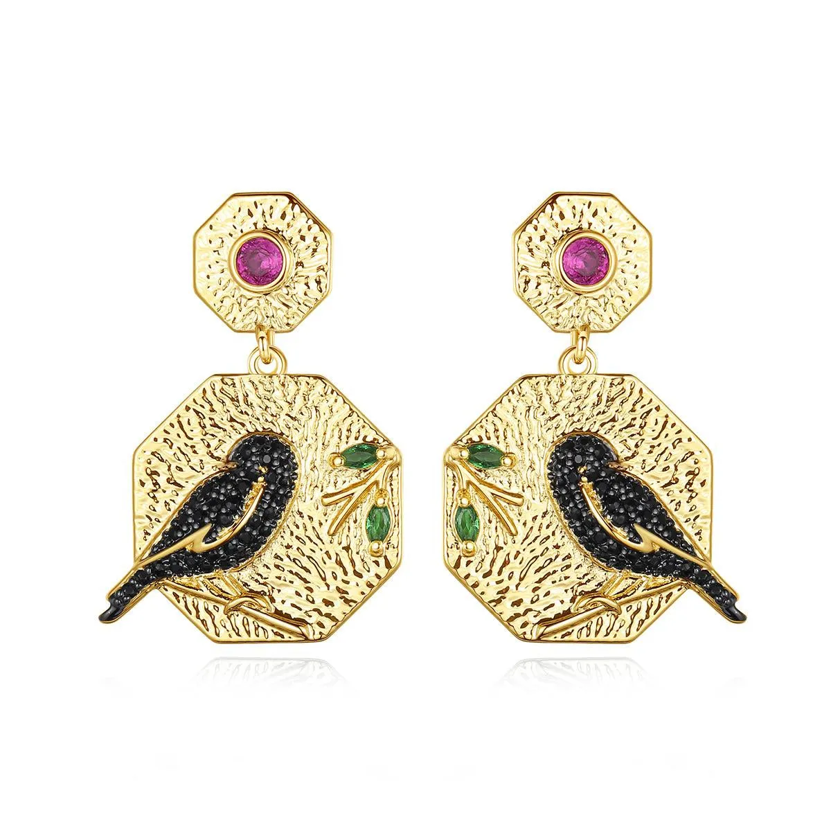 Crystal & Cubic Zirconia Bird Hexagon Drop Earrings