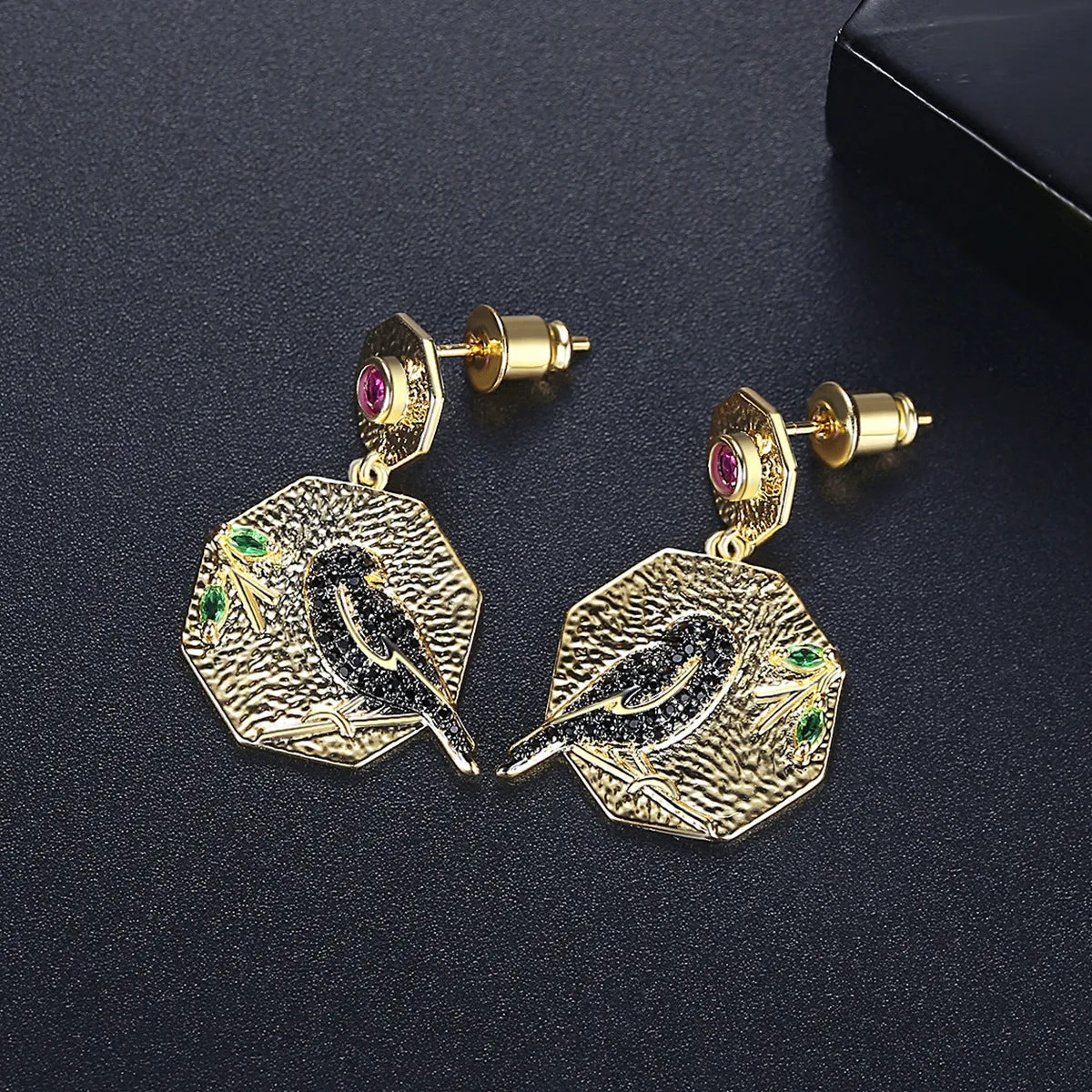 Crystal & Cubic Zirconia Bird Hexagon Drop Earrings