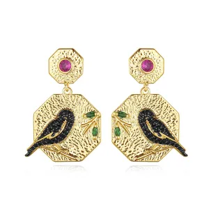 Crystal & Cubic Zirconia Bird Hexagon Drop Earrings