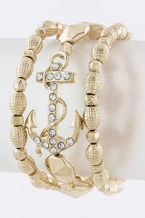 Crystal Anchor Bracelet Set