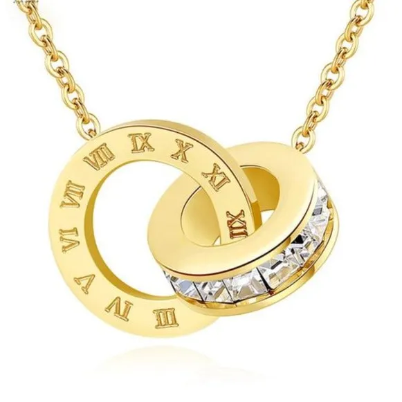 Crystal Choker Fashion Roman Digital Stainless Steel Gold Silver Color Pendant Necklaces for Women Jewelry