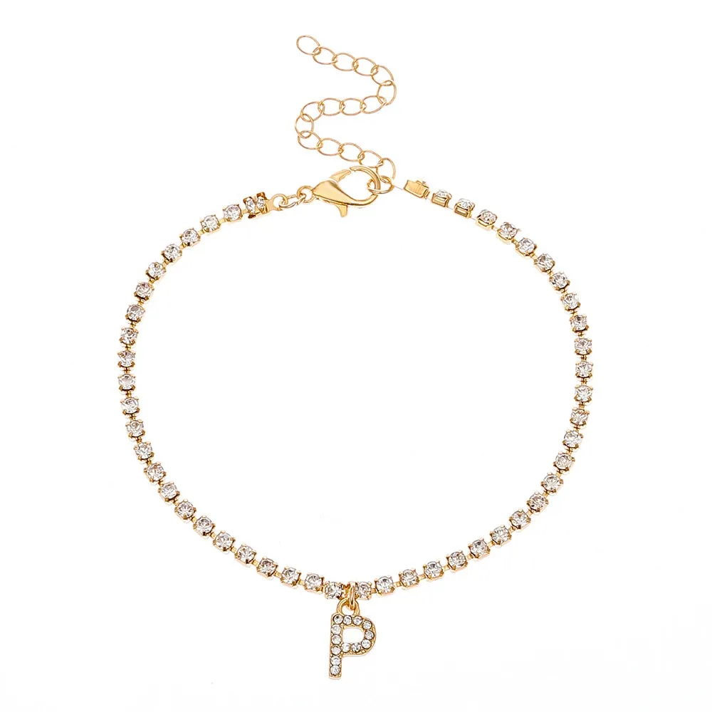 Crystal Zircon Initial Letter Ankle Bracelet Alphabet Anklets for Women Foot Chain Beach Leg Bracelets Boho Jewelry