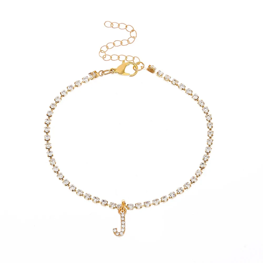 Crystal Zircon Initial Letter Ankle Bracelet Alphabet Anklets for Women Foot Chain Beach Leg Bracelets Boho Jewelry