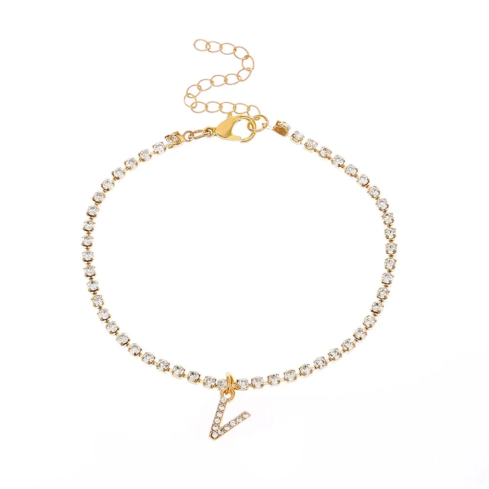 Crystal Zircon Initial Letter Ankle Bracelet Alphabet Anklets for Women Foot Chain Beach Leg Bracelets Boho Jewelry