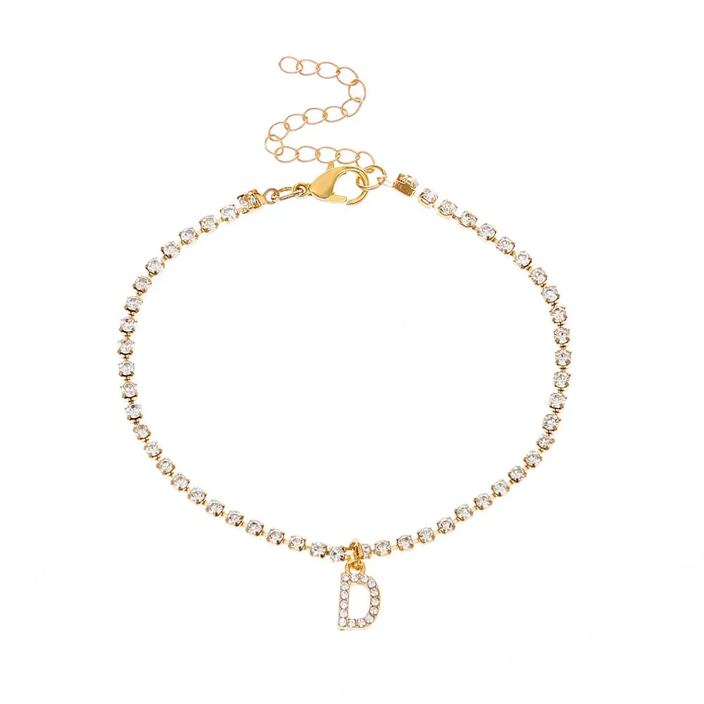 Crystal Zircon Initial Letter Ankle Bracelet Alphabet Anklets for Women Foot Chain Beach Leg Bracelets Boho Jewelry