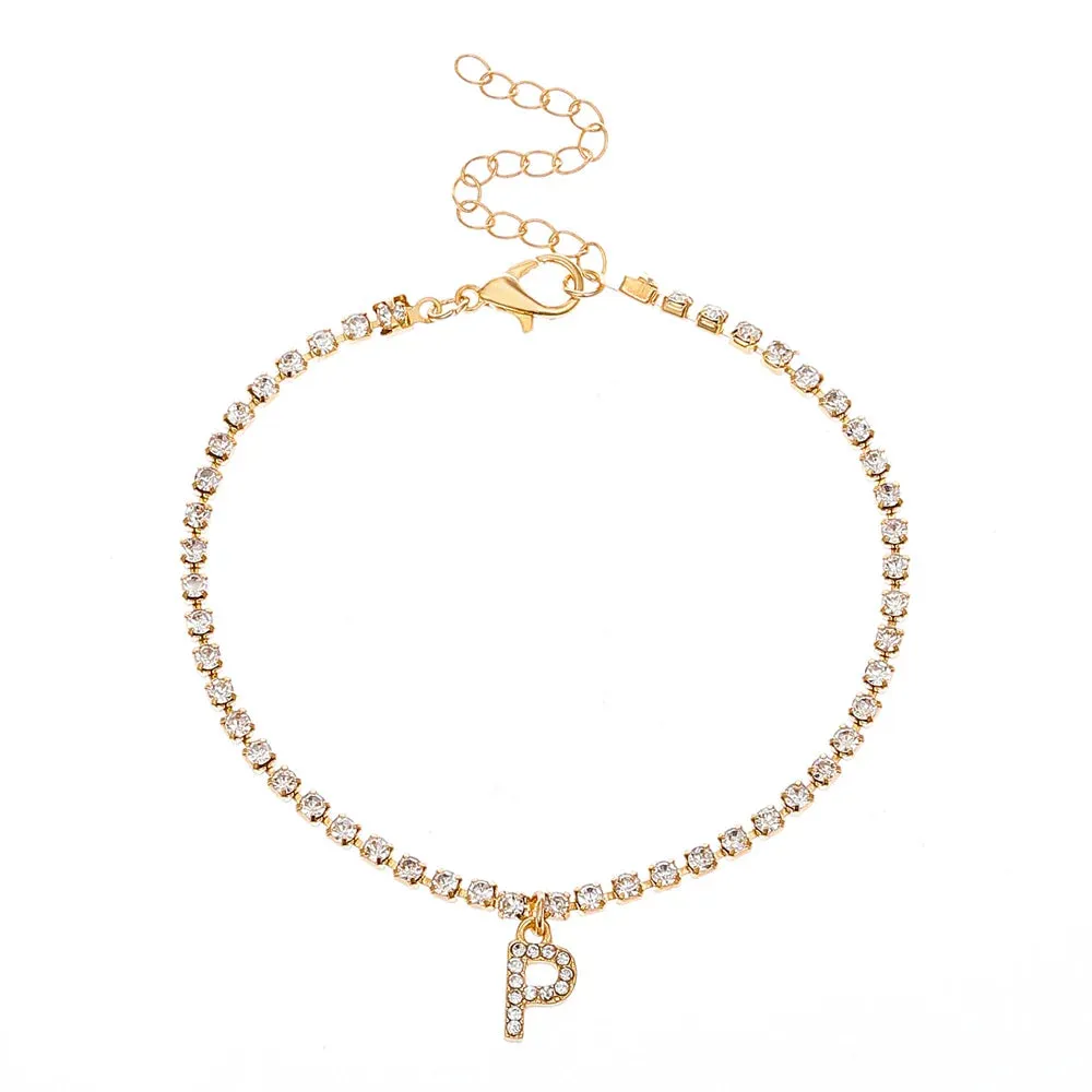 Crystal Zircon Initial Letter Ankle Bracelet Alphabet Anklets for Women Foot Chain Beach Leg Bracelets Boho Jewelry