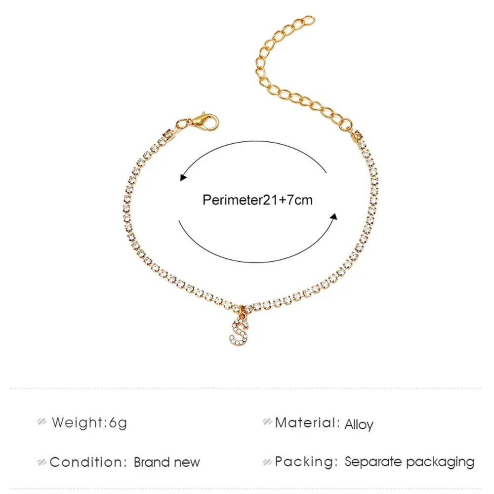 Crystal Zircon Initial Letter Ankle Bracelet Alphabet Anklets for Women Foot Chain Beach Leg Bracelets Boho Jewelry