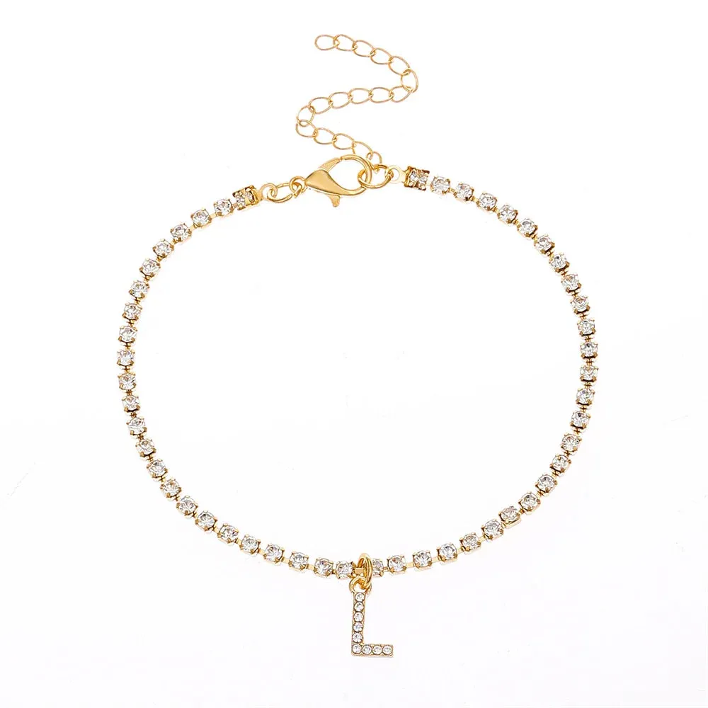 Crystal Zircon Initial Letter Ankle Bracelet Alphabet Anklets for Women Foot Chain Beach Leg Bracelets Boho Jewelry