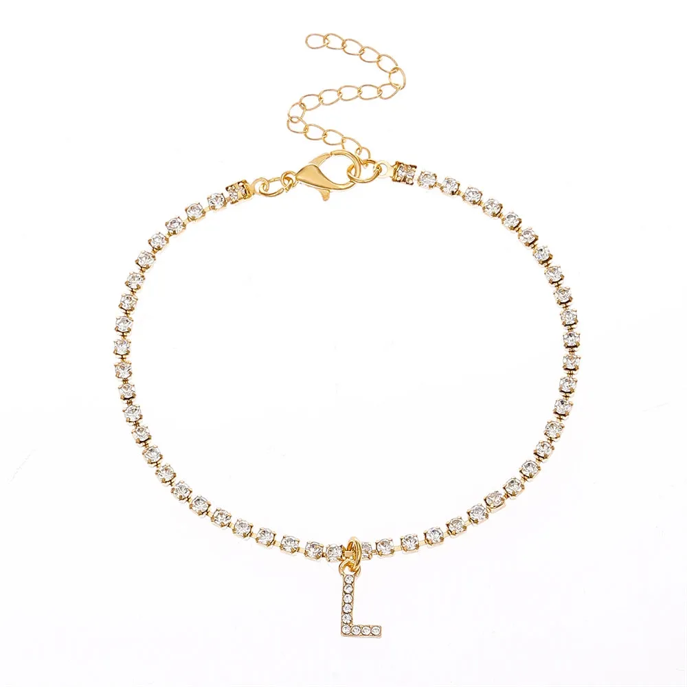 Crystal Zircon Initial Letter Ankle Bracelet Alphabet Anklets for Women Foot Chain Beach Leg Bracelets Boho Jewelry