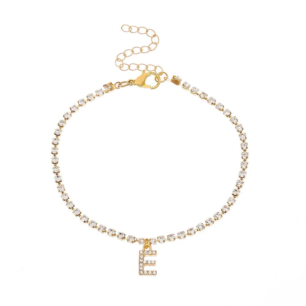 Crystal Zircon Initial Letter Ankle Bracelet Alphabet Anklets for Women Foot Chain Beach Leg Bracelets Boho Jewelry