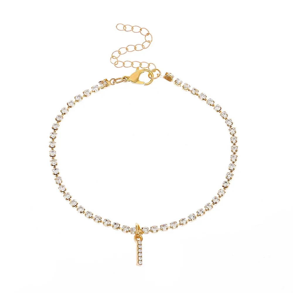 Crystal Zircon Initial Letter Ankle Bracelet Alphabet Anklets for Women Foot Chain Beach Leg Bracelets Boho Jewelry