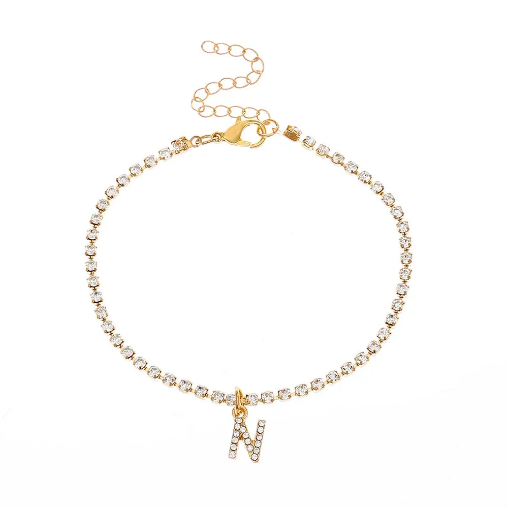 Crystal Zircon Initial Letter Ankle Bracelet Alphabet Anklets for Women Foot Chain Beach Leg Bracelets Boho Jewelry