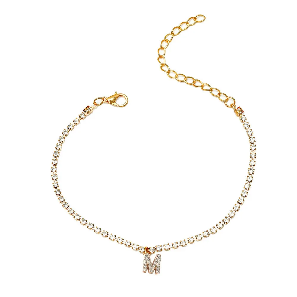Crystal Zircon Initial Letter Ankle Bracelet Alphabet Anklets for Women Foot Chain Beach Leg Bracelets Boho Jewelry