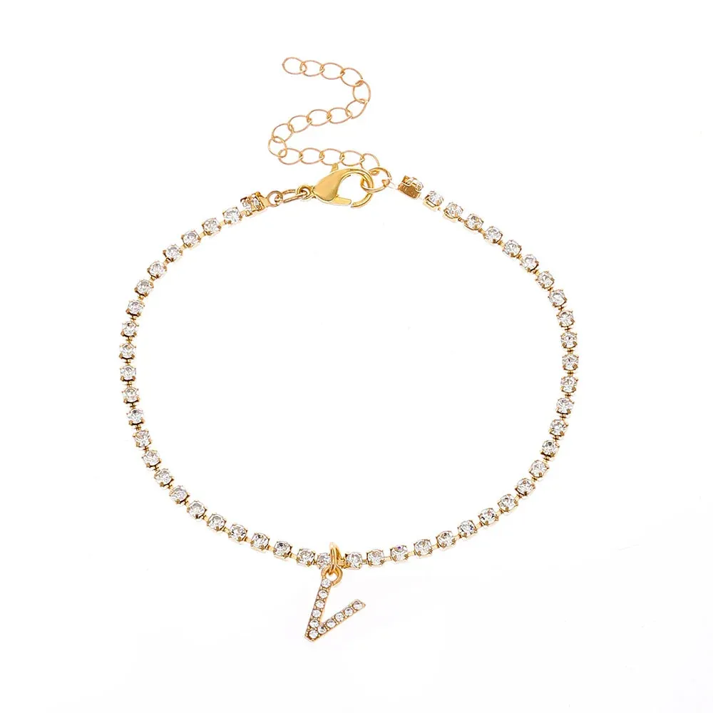 Crystal Zircon Initial Letter Ankle Bracelet Alphabet Anklets for Women Foot Chain Beach Leg Bracelets Boho Jewelry