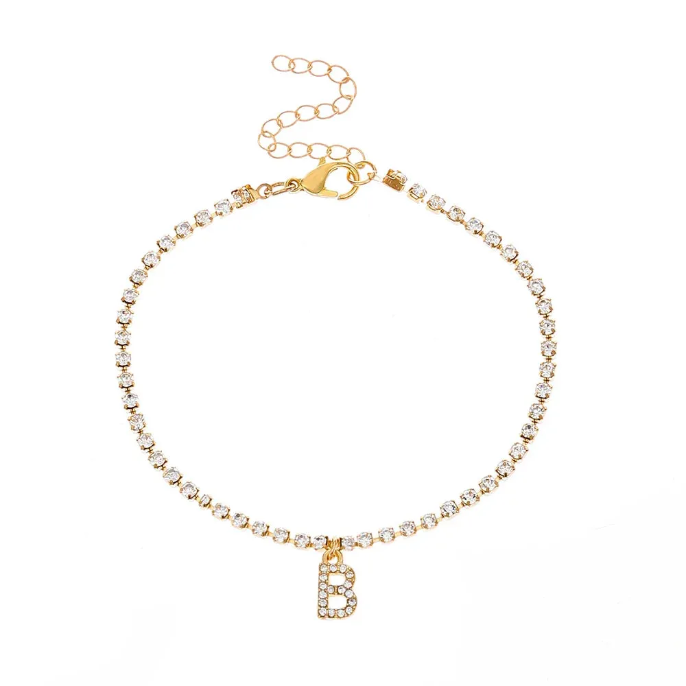 Crystal Zircon Initial Letter Ankle Bracelet Alphabet Anklets for Women Foot Chain Beach Leg Bracelets Boho Jewelry