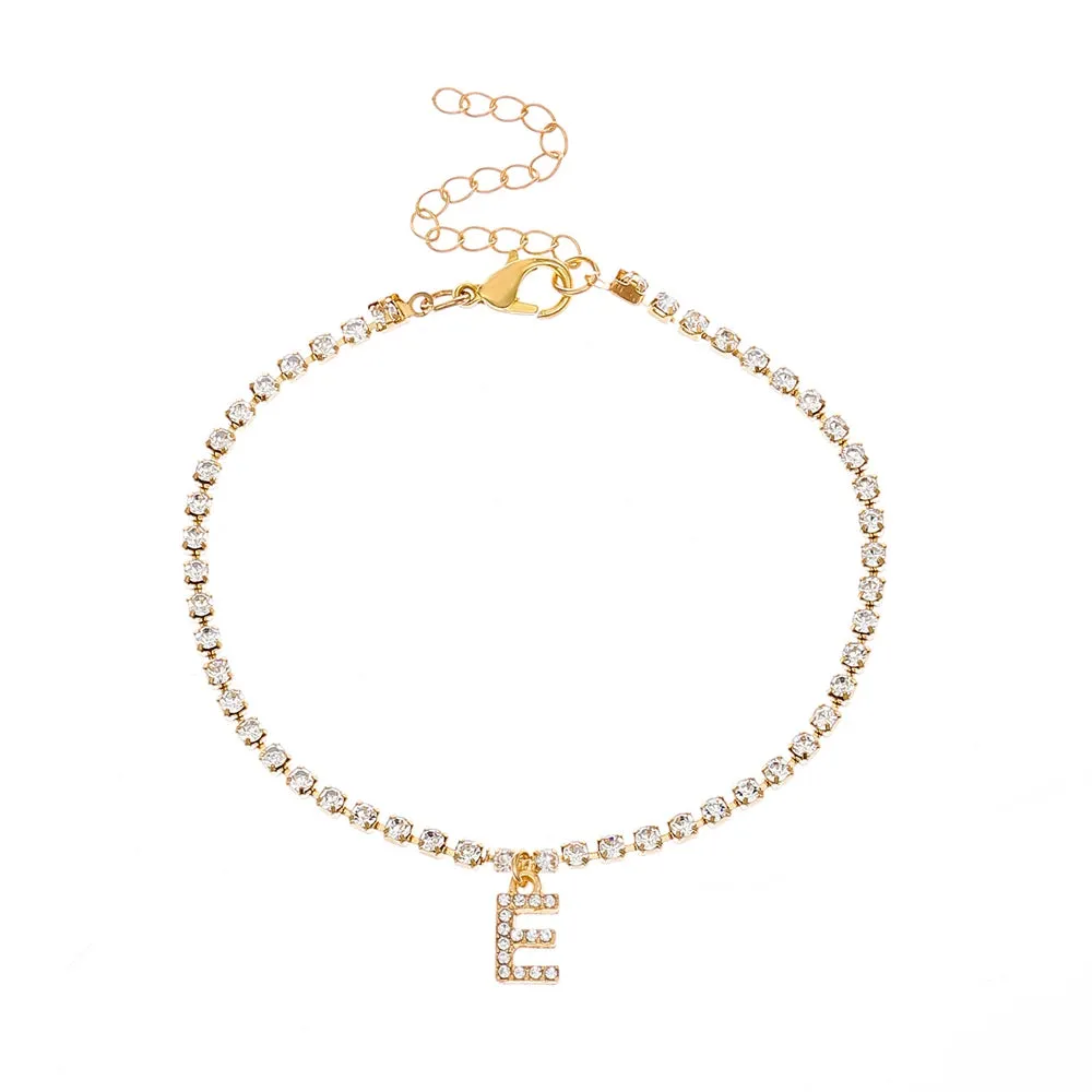 Crystal Zircon Initial Letter Ankle Bracelet Alphabet Anklets for Women Foot Chain Beach Leg Bracelets Boho Jewelry