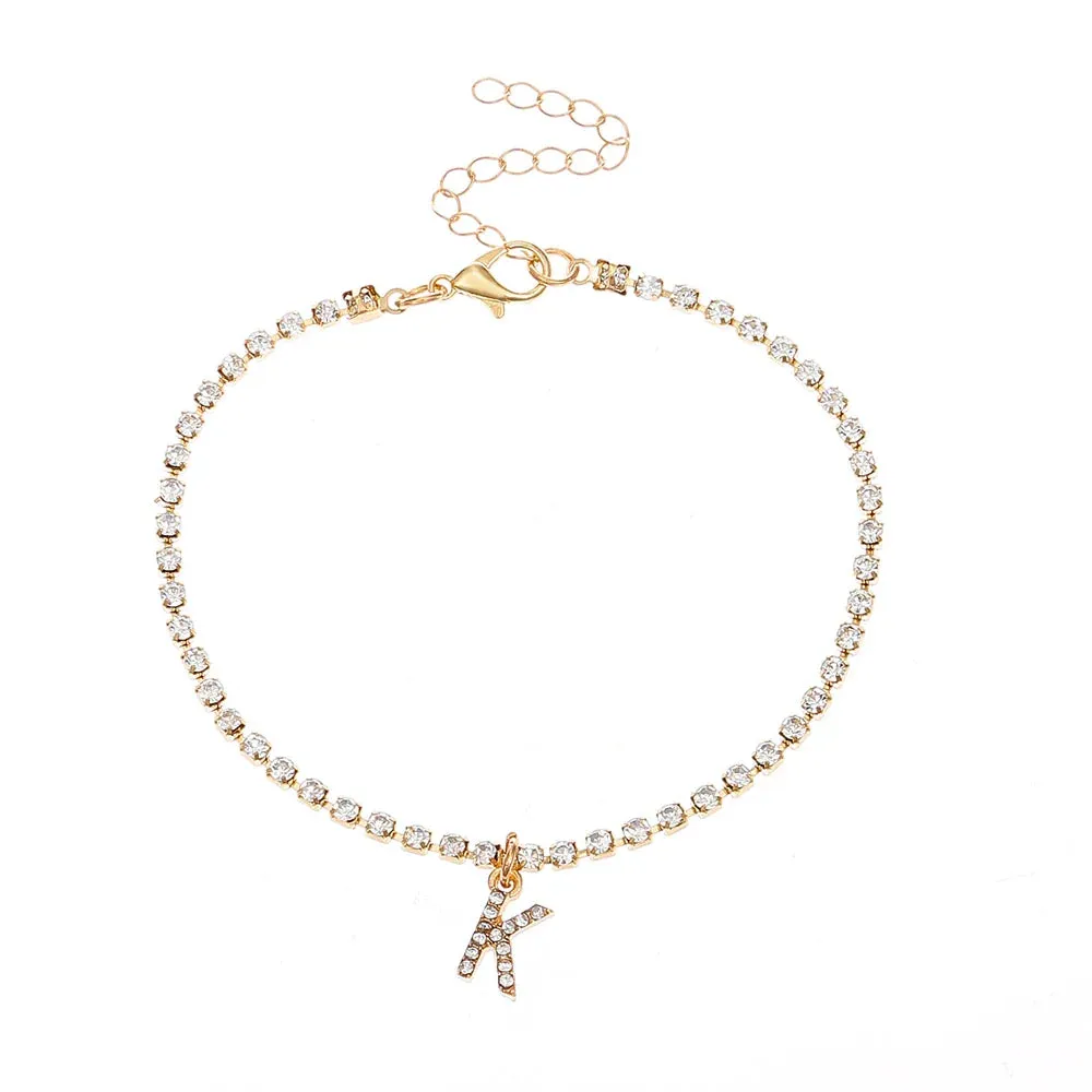 Crystal Zircon Initial Letter Ankle Bracelet Alphabet Anklets for Women Foot Chain Beach Leg Bracelets Boho Jewelry