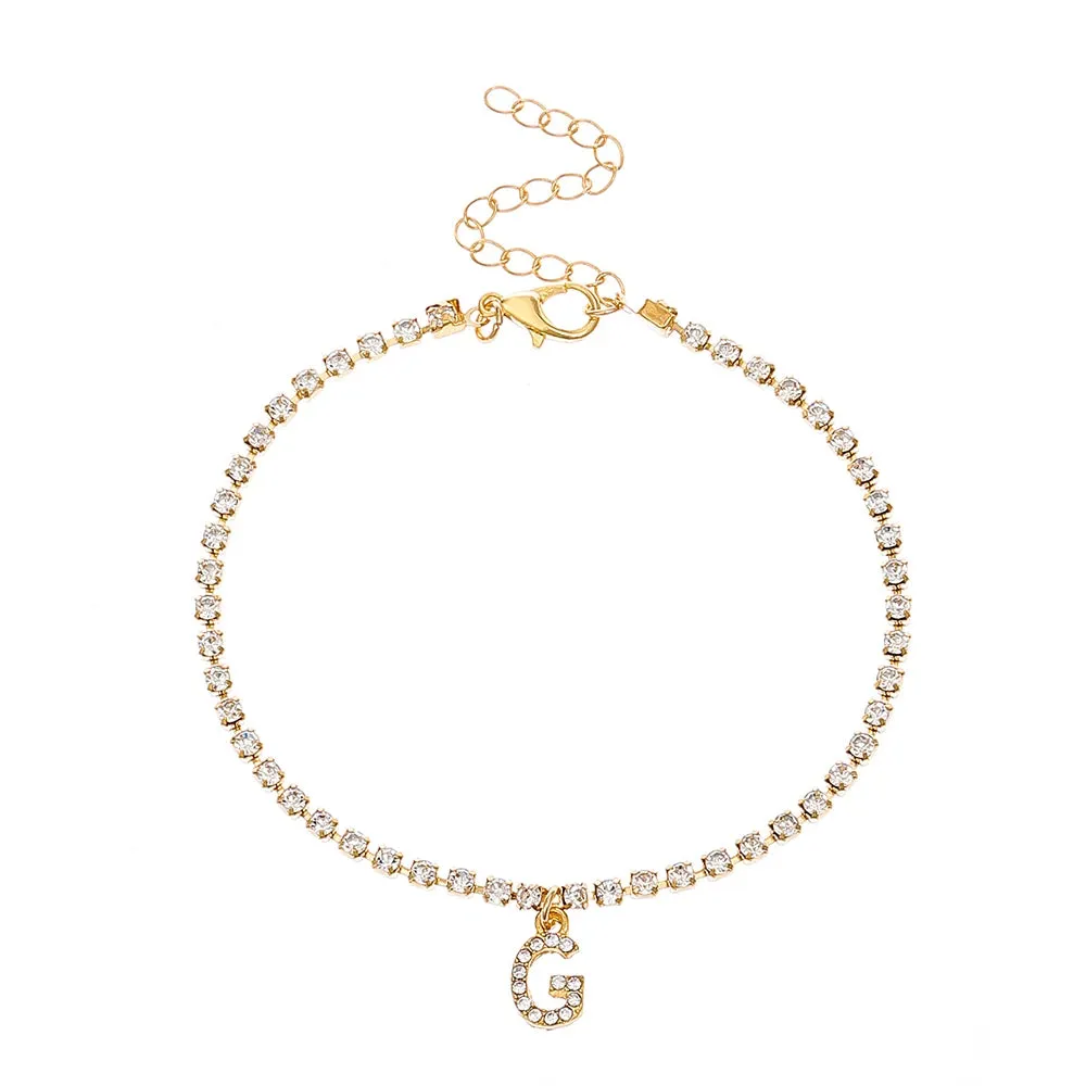Crystal Zircon Initial Letter Ankle Bracelet Alphabet Anklets for Women Foot Chain Beach Leg Bracelets Boho Jewelry