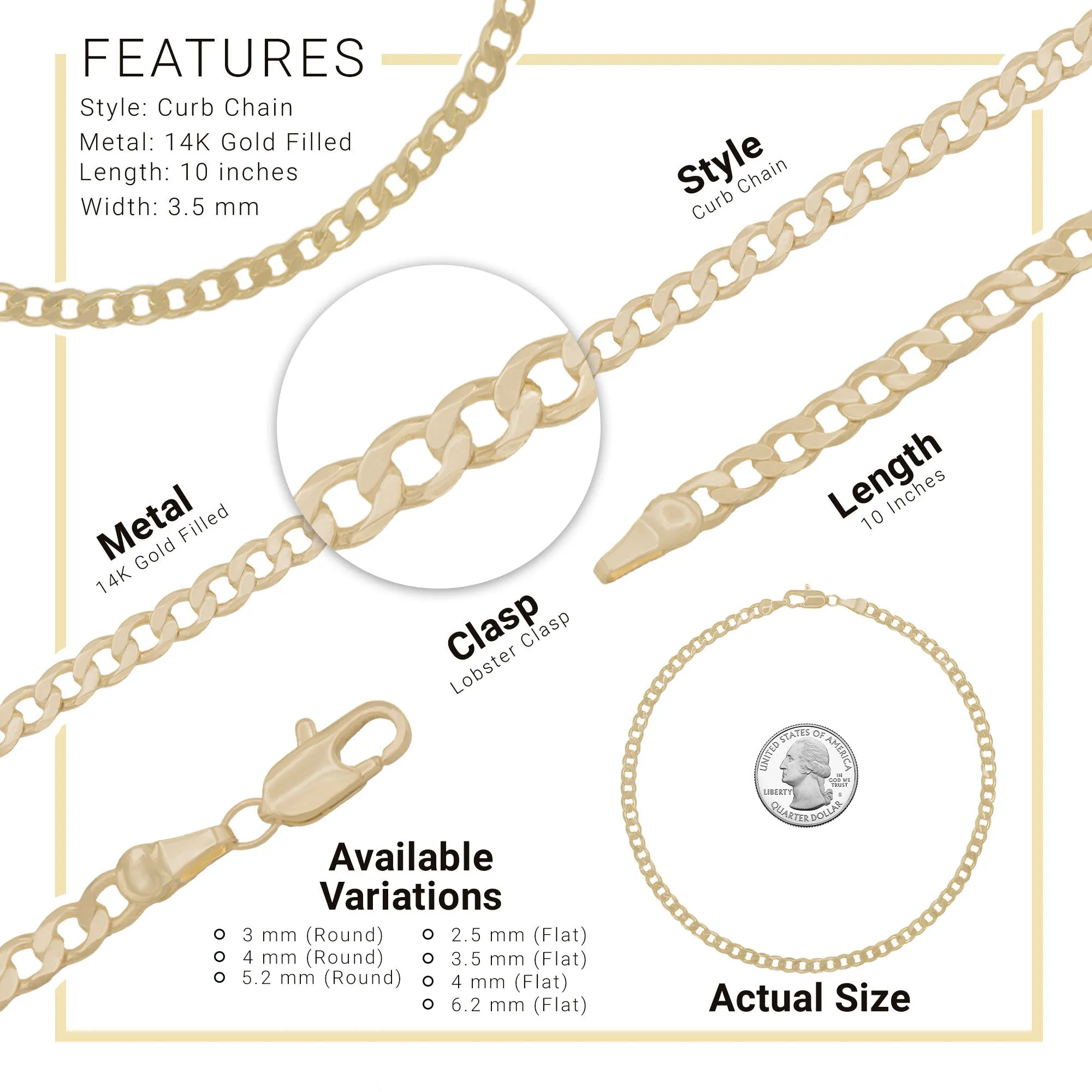 Cuban Link 14K Gold Filled Anklet Curb Chain 10'' Women Jewelry